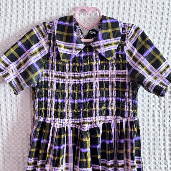 Collusion black plaid maxi dress with statement collar size US6 - Picture 2 of 3